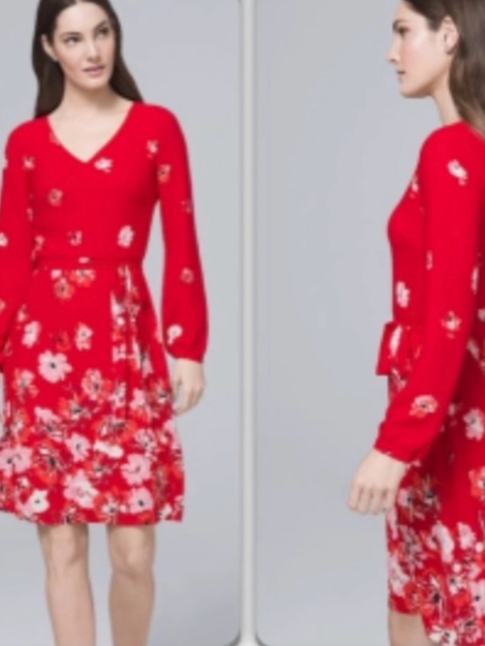 White House Black Market Red Floral Long Sleeve Dress